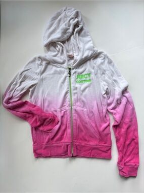Juicy Couture Girls Pink Ombre Velour Full Zip Hoodie Jacket Size Medium 10/12